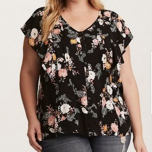 Torrid Short Sleeve Semi Sheer Floral Blouse 2X